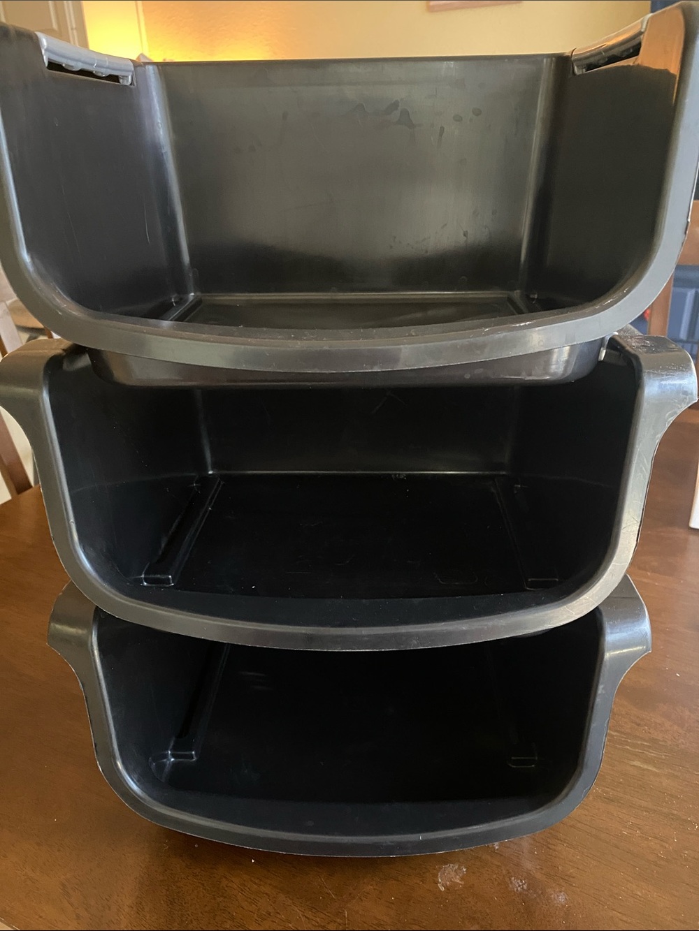 Stackable Black Plastic Storage Bins(3)for Home and Kitchen Organization